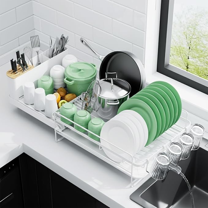 Kitsure Extendable Large Dish Drying Rack, 18.2"-25.7" L x 12.9" W, Cup Holders by Kitsure