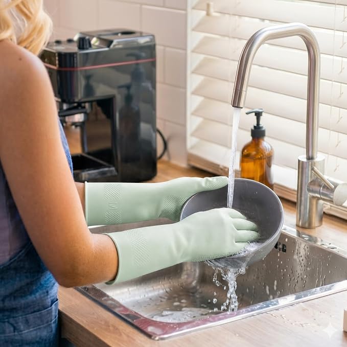 Cleaning Rubber Gloves, Waterproof Non-Slip Long Cuff Dishwashing Household - Image 3