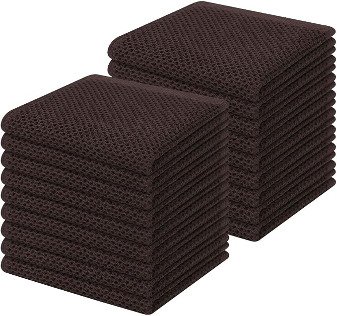 Homaxy 100% Cotton Waffle Weave Kitchen Dish Cloths 18-Pack, Dark Brown | 12 x by Homaxy