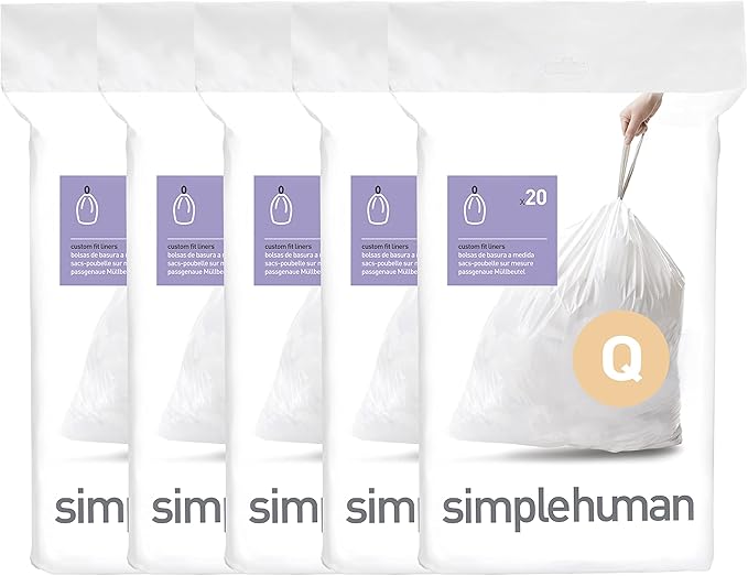 simplehuman Code Q 100 Count Custom Fit Liners, Drawstring Kitchen Trash Bags by Unknown