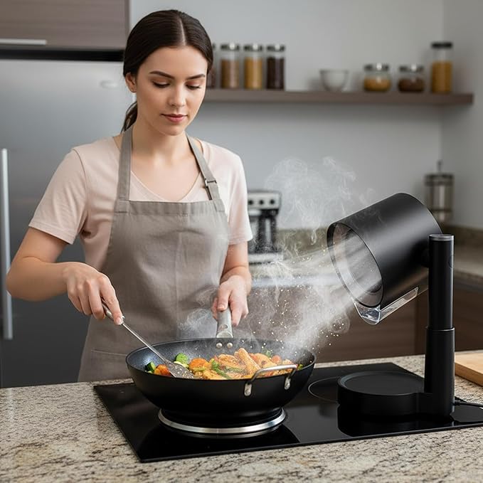 Portable Range Hood - Detachable Aluminum Grease Filter, 3 Speed Exhaust Fan for Indoor & Outdoor RV Cooking, Compact Kitchen Ventilation for BBQ, Grilling, and Stovetop Use, Black