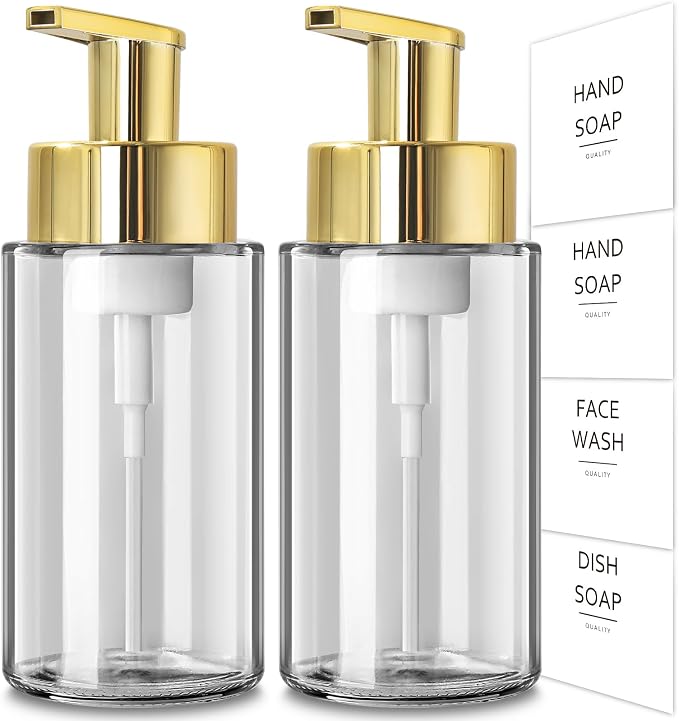 RYTOXILO Foaming Soap Dispenser, 10 oz/300ml Gold Soap Dispenser, 2 Pack Glass by RYTOXILOBrightenUpYourHome