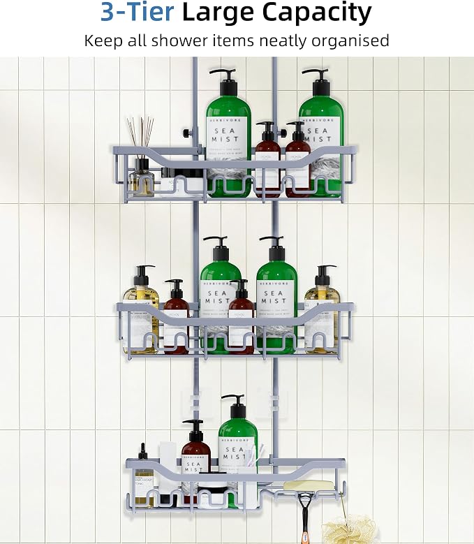 Adjustable Shower Caddy Hanging, Extended Length Organizer Over Shower Head - Image 6