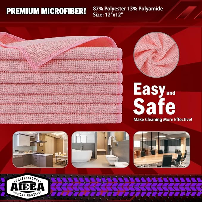 AIDEA Microfiber Cleaning Cloth Pink 20PK, Microfiber Towels 12×12" | Premium - Image 6