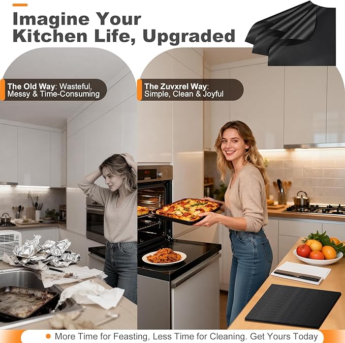Updated 4 Pack 11.6"x11.6" Toaster Oven Liners for Bottom of Oven, Reusable Non-Stick Heat Resistant Air Fryer Liners, Compatible with Ninja, Breville, Cuisinart, Cosori, Black & Decker, Emeril
