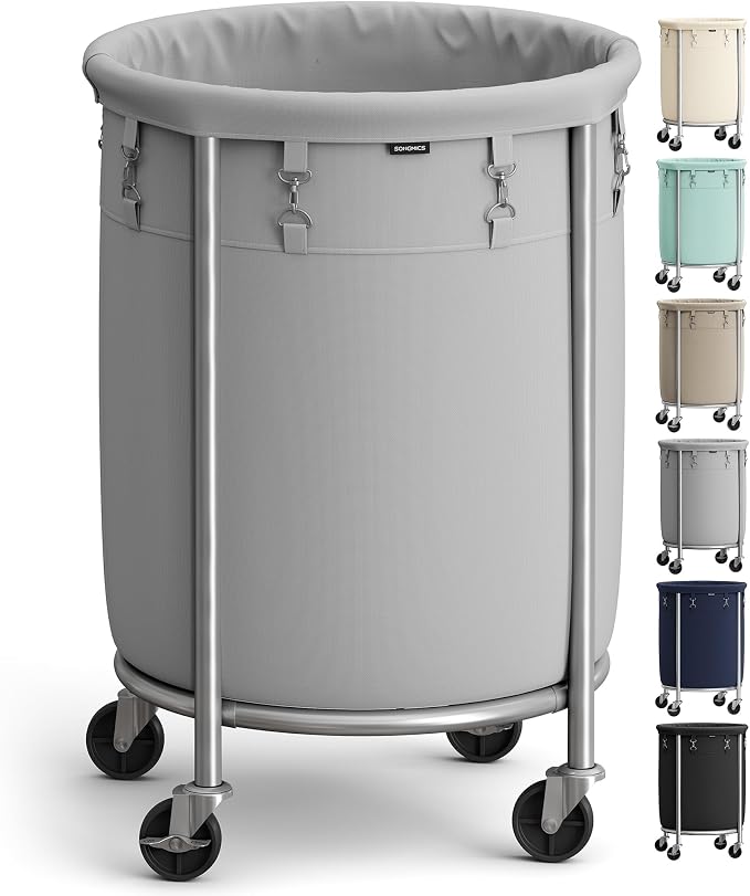 SONGMICS Laundry Basket with Wheels, 29 Gal., Steel Frame, Removable Bag by Unknown