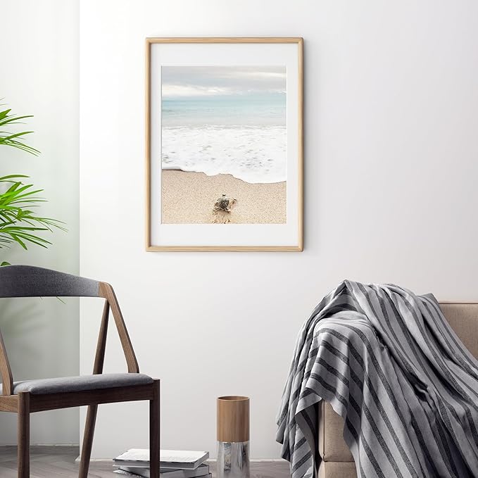 Axeman 18x24 Oak Frame - Rounded Corner 18 x 24 Picture Frame Matted to 16x20 - Natural Oak Wood 24x18 Poster Frame with Tempered Glass for Wall Mount Display
