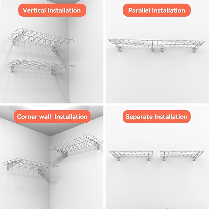 TORACK 2-Pack Garage Wall Shelves, 24" x 48"/2x4 ft Wall Mounted Wire Shelf for Garage Heavy Duty Floating Shelves(White, Pack of 2)