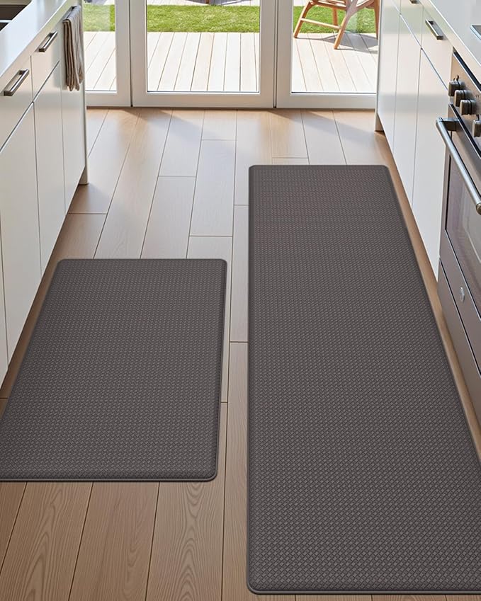 DEXI Kitchen Floor Mats 17"x29"+17"x59" Cushioned Anti Fatigue Standing Runner Rug Waterproof, Comfort Memory Foam Polyvinyl Chloride Padded for Front Sink Laundry, Dark Taupe