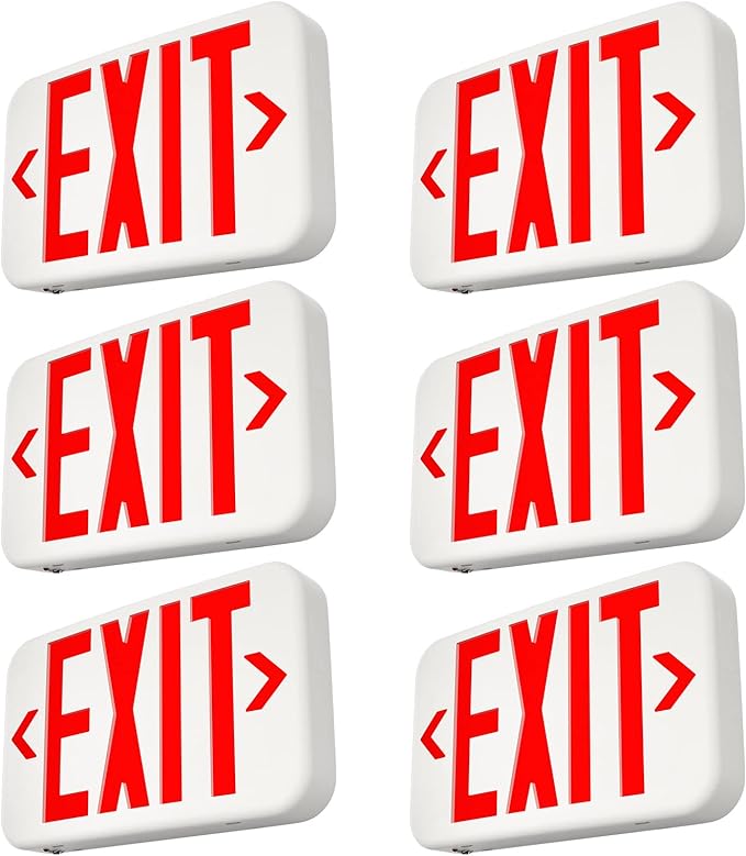 FREELICHT 6 Pack Red Double-Sided LED Exit Sign with Battery Backup,Exit Sign for Business,Easy To Install,UL Certified,AC 120/277V
