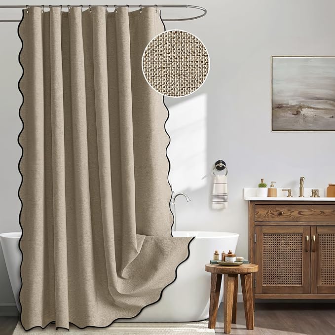 MIULEE Khaki Scalloped Linen Shower Curtain 72x72 Inches by MIULEE