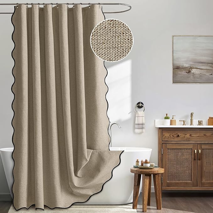 MIULEE 72"x84" Extra Long Scalloped Linen Shower Curtain Khaki by MIULEE