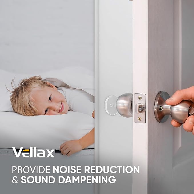 Large 2" Door Knob Wall Protectors – 4 Clear Self-Adhesive Silicone Bumper Pads in Flat Dome Button Shape – Noise Dampening Wall & Furniture Guards by VELLAX