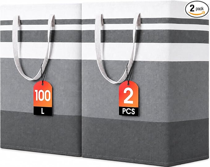 BOOMIBOO 2 Pack Large Laundry Basket, Waterproof Freestanding Laundry Hamper by BOOMIBOO