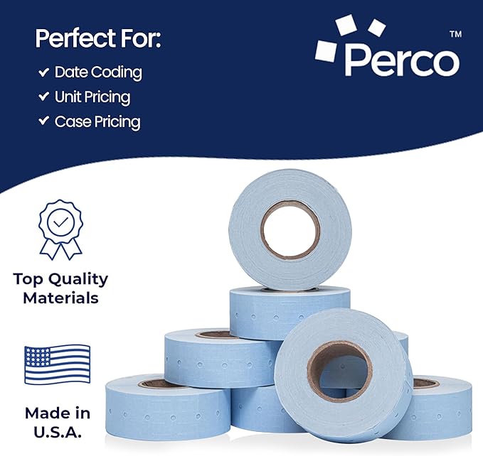 Perco 1 Line Blue Labels - 32 Rolls, 4 Sleeves, 32,000 Blank Price and Date Gun Labels for Perco Lite, X, Plus and Pro 1 Line Price and Date Guns - Made in USA