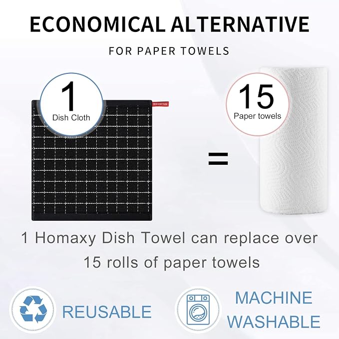 Homaxy 100% Cotton Terry Kitchen Dish Cloths, 12 Pack - Image 7