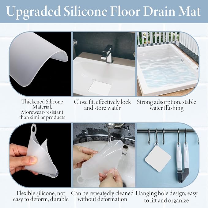 Drain Covers to Keep Bugs Out 2 Pieces Silicone Shower Drain Cover Square - Image 4