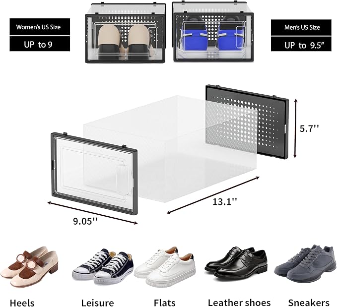 12 Pack Shoe Storage Bins, Space Saving Foldable Shoe Rack, Shoe Box Sneaker - Image 3