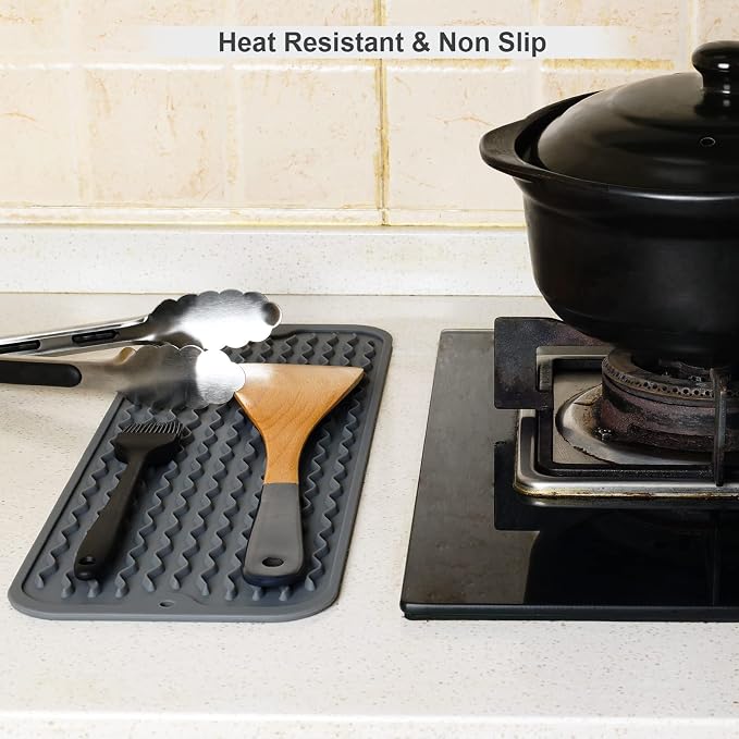 ZLR Small Dish Drying Mat for Kitchen Counter, Dark Gray | Narrow Silicone - Image 5