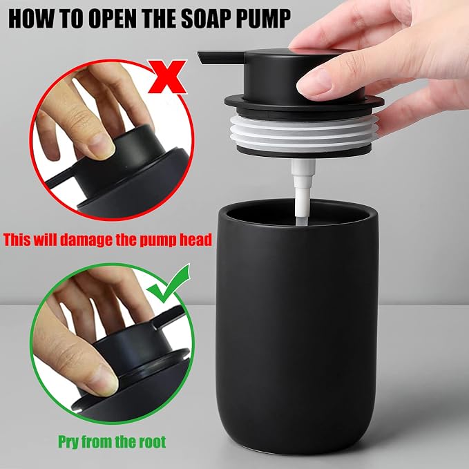 Ceramic Pump Bottle Refillable Lotion Soap Dispenser 12oz Black 2 Pack | Matte - Image 4