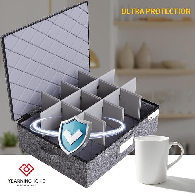 China Storage Containers Hard Shell Plate Storage Containers Box for moving Dishes, Dinnerware, Mugs, Glasses, Wine and Saucer Quilted and Stackable Organizer with Felt Plate Dividers 5 Piece Set Grey