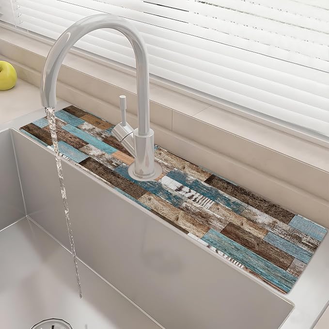 24" X 5.5" Kitchen Sink Splash Guard Faucet Mat Wood Grain Super Absorbent Fast by Unknown