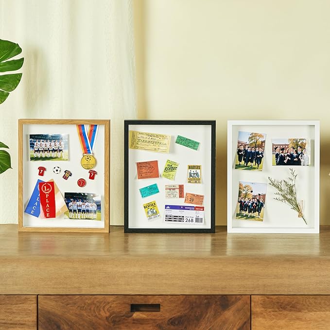11x14 Shadow Box Display Case Picture Frame with Soft Linen Back, Large Wood Color Shadow Box 11x14 for Flowers Medal Display Case Jersey pet Graduation Memorabilia Baby Ltems Crafts Photos