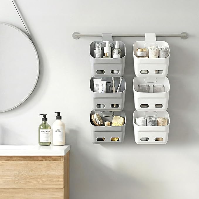 Eorbow 6 Pack Plastic Hanging Storage Basket, Over the Door Cabinet Shower Caddy - Image 6