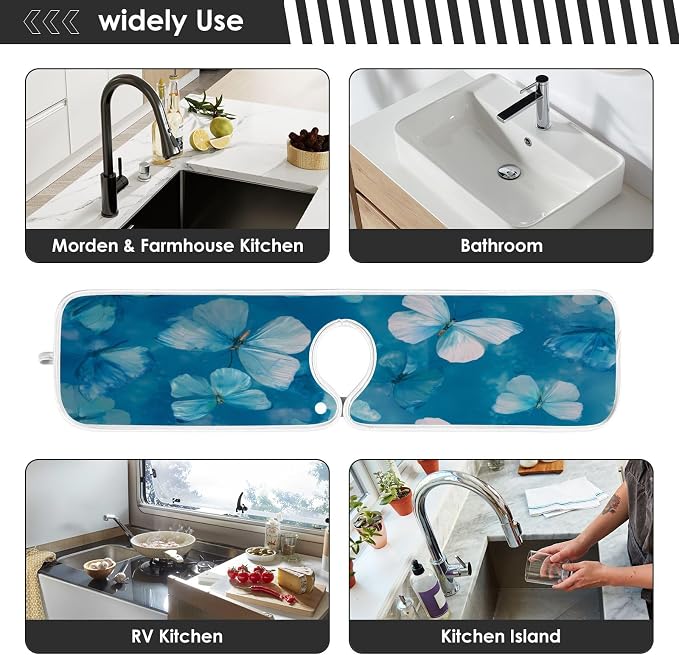 Ink Blue Butterfly Light Purple Butterfly Sink Mat - Image 7