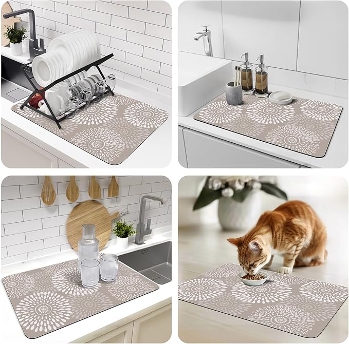 Dish Drying Mat Absorbent Kitchen Counter Mat Rubber Backing Draining Mat | - Image 7