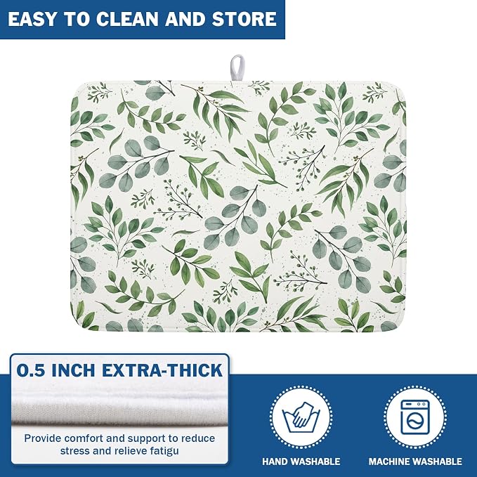 Kawani Sage Green Dish Drying Mat 18x24 In Absorbent Reversible Eucalyptus - Image 5