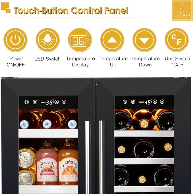 24 Inch Wine and Beverage Refrigerator, Dual Zone Wine and Drink Fridge with Glass Door&Lock for 20 Bottles and 60 Cans, Under Counter Wine Cooler Refrigerator Built-in Counter or Freestanding
