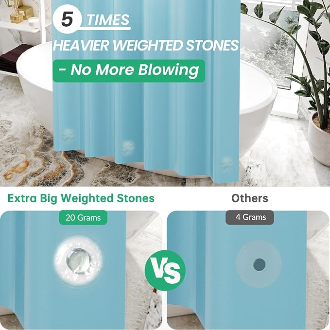 AmazerBath Teal Shower Curtain Plastic 72x72 Inches, Turquoise Shower Curtain - Image 2