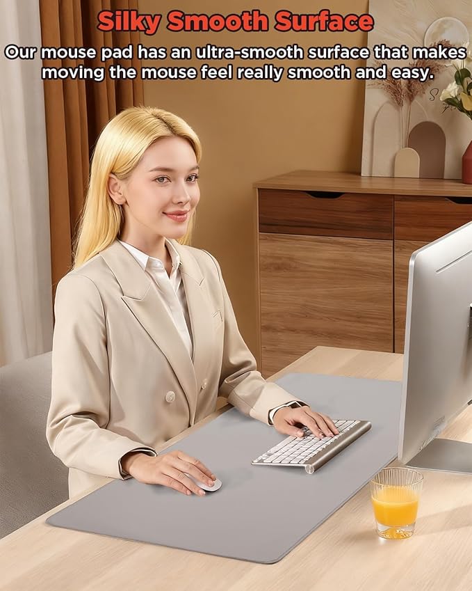 Resen Heated Desk Pad, 31.5x13 Fast Heating Mouse Pad with 5 Temperature Settings, Digital Display, Auto Shut-Off, PVC Leather Surface for Office and Home Use, Energy Efficient & Safe (Grey)