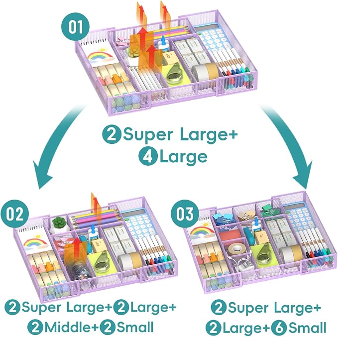 Expandable Desk Drawer Organizer, 10 Adjustable Compartment, expands from 8.74 - Image 8