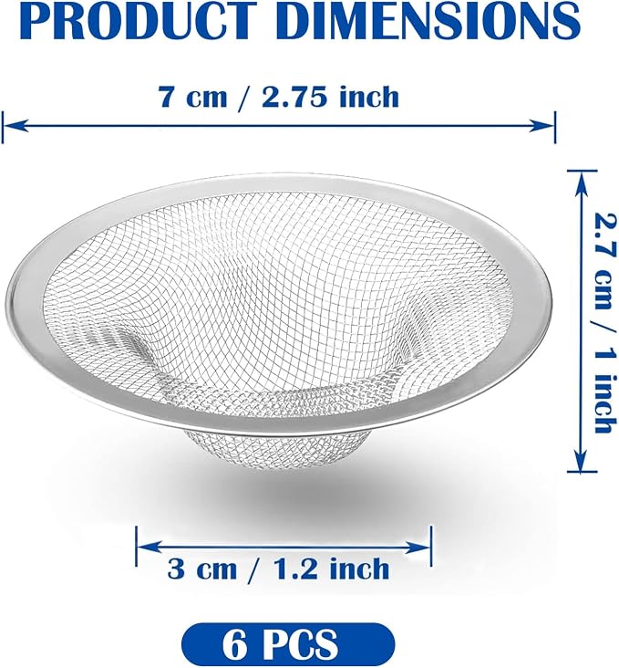 6 pcs Heavy Duty Stainless Steel Slop Basket Filter Trap, 2.75" Top / 1" Mesh - Image 2