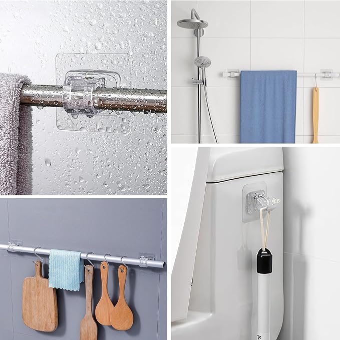 12 Pack Self Adhesive Curtain Rod Holder, No Drill Curtain Rod Brackets - Image 7