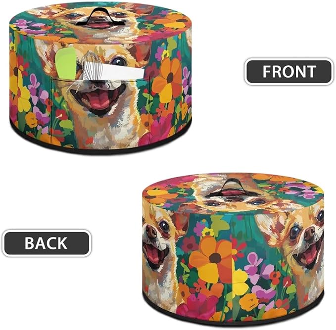 Chihuahua Dog Floral Oil Paint Print Slow Cooker Cover Fits 6/7/8 Quart Large Crock Pot Practical Electric Pressure Cooker Cover Keep Kitchen Clean and Easy to Use, 16 x 14 x 9.6 inch