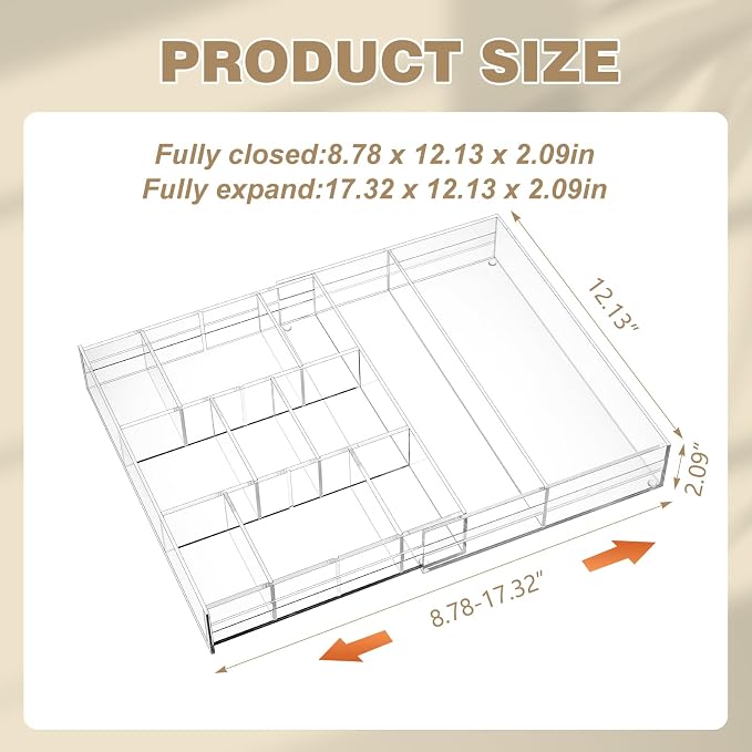 Briwooody Clear Acrylic Drawer Organizer Expandable, 9 Compartments, Small | - Image 2
