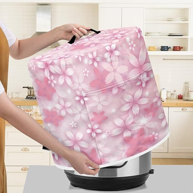 Pink Petal Dust Cover for Kitchen Instant Pot Accessories Appliance Cover Quart Pressure Cooker Air Fryer Rice Cooker Kitchen Appliance Dust Covers with Storage Pockets Size L