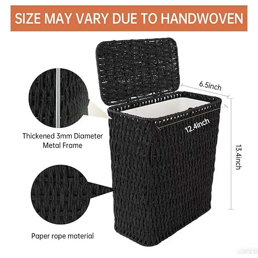 Coeusy 3 Gallon Paper Rope Bathroom Trash Can, Small Wicker Trash Cans - Image 3