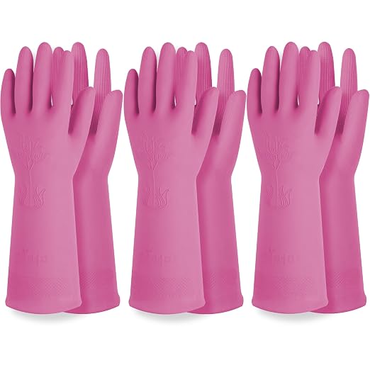 DABOGOSA Rubber Dishwashing Gloves, Non-Slip Kitchen, 3 Pairs by QualityKitchenandHome