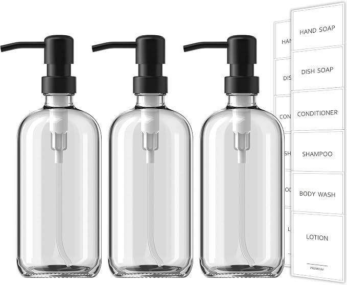 GMISUN Shampoo and Conditioner Dispenser, 3 Pack Clear Glass Bathroom Shampoo by GMISUN