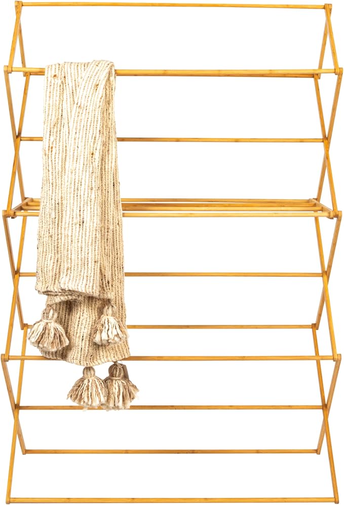 Household Essentials Bamboo Oversized Clothes Drying Folding Rack, Upscale - Image 5