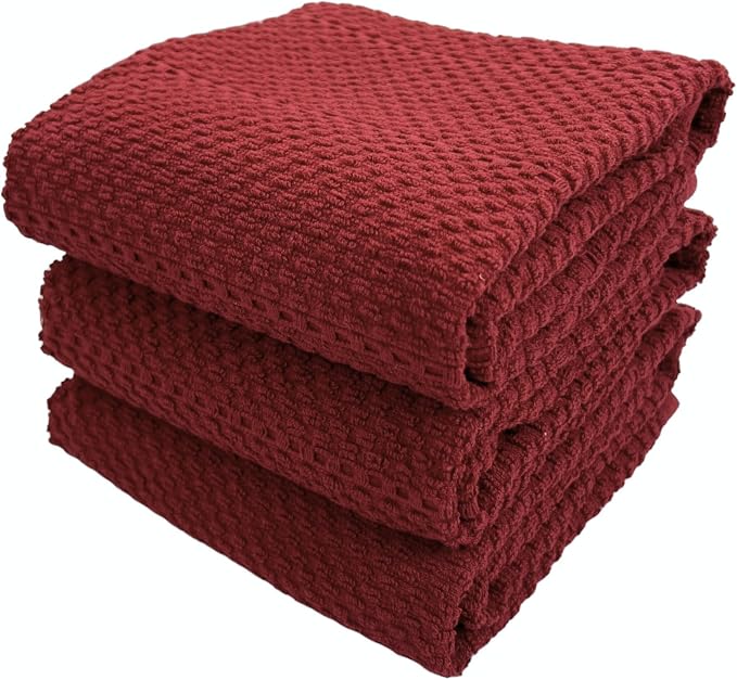 Dark Red Brick Kitchen Hand Dish Towels, 100% Cotton by SerafinaHome
