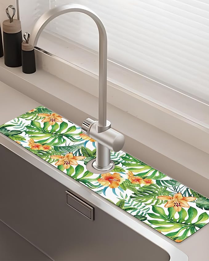 Patterned Sink Faucet Mat Kitchen Splash Guard Super Absorbent Drying Mat by BnhjsdwTablecloth