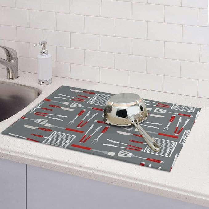 Barbecue Tools Dish Drying Mat For Kitchen Counter, Super Absorbent Microfiber - Image 7