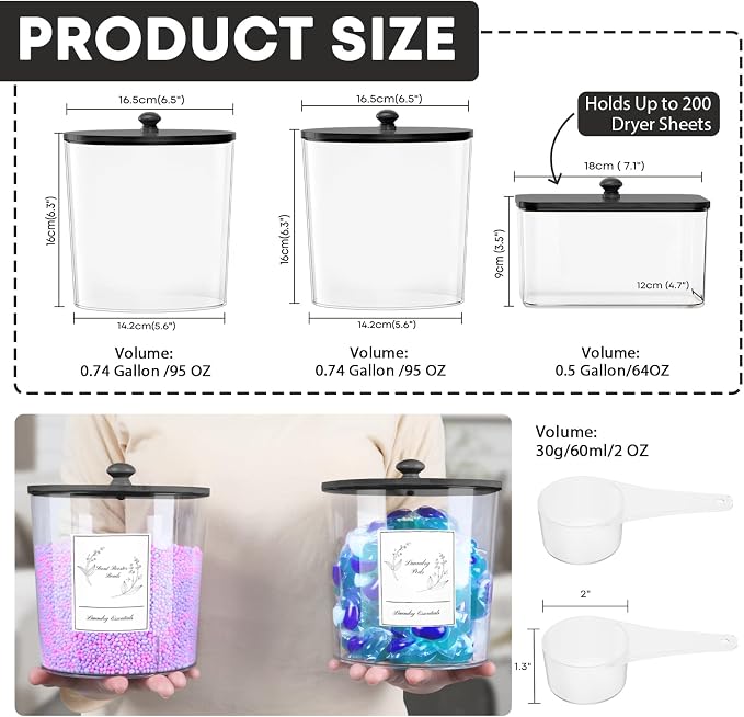 COAZEX 3 Pack Clear Laundry Powder Container & Dryer Sheet Holder - Image 2