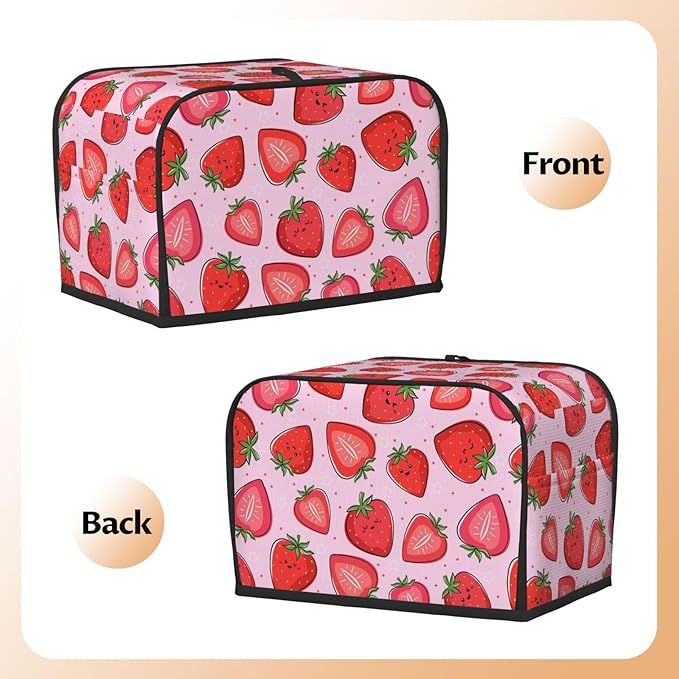 Pink Strawberry Kawaii Fruit 2 Slice Toaster Cover, Waterproof Toaster Dust Cover Bread Maker Protective For Small Kitchen Appliance Dining Room Home Table Decor Gifts
