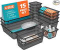 SpaceHacks 15 PCS Plastic Drawer Organizer Set, Drawer Storage Trays | 4-Size by SpaceHacks